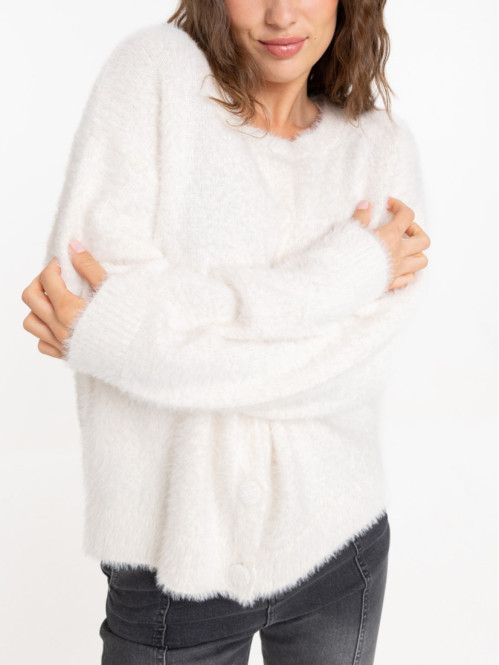 Gilet boutonné doux écru femme