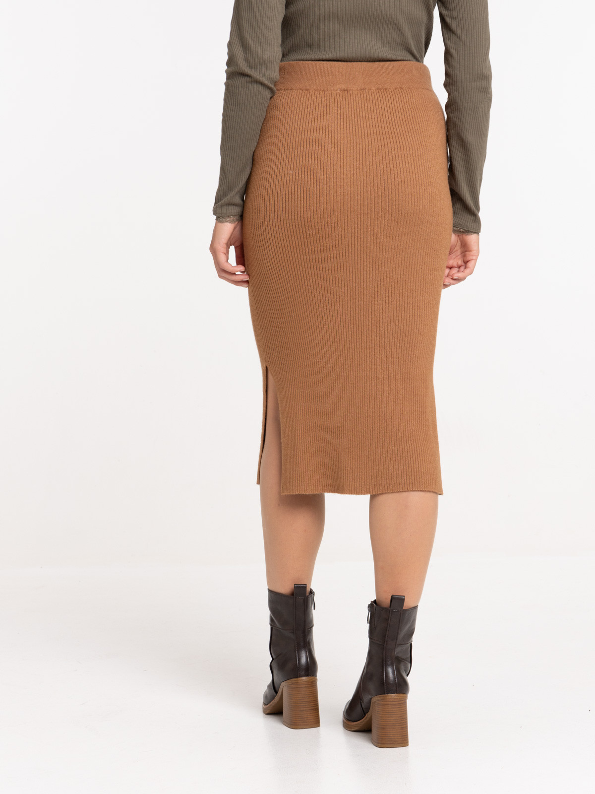 Jupe tube maille camel foncé femme