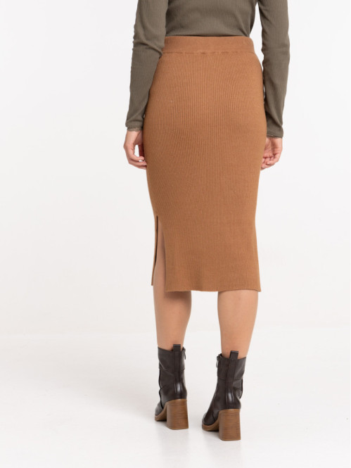 Jupe tube maille camel foncé femme