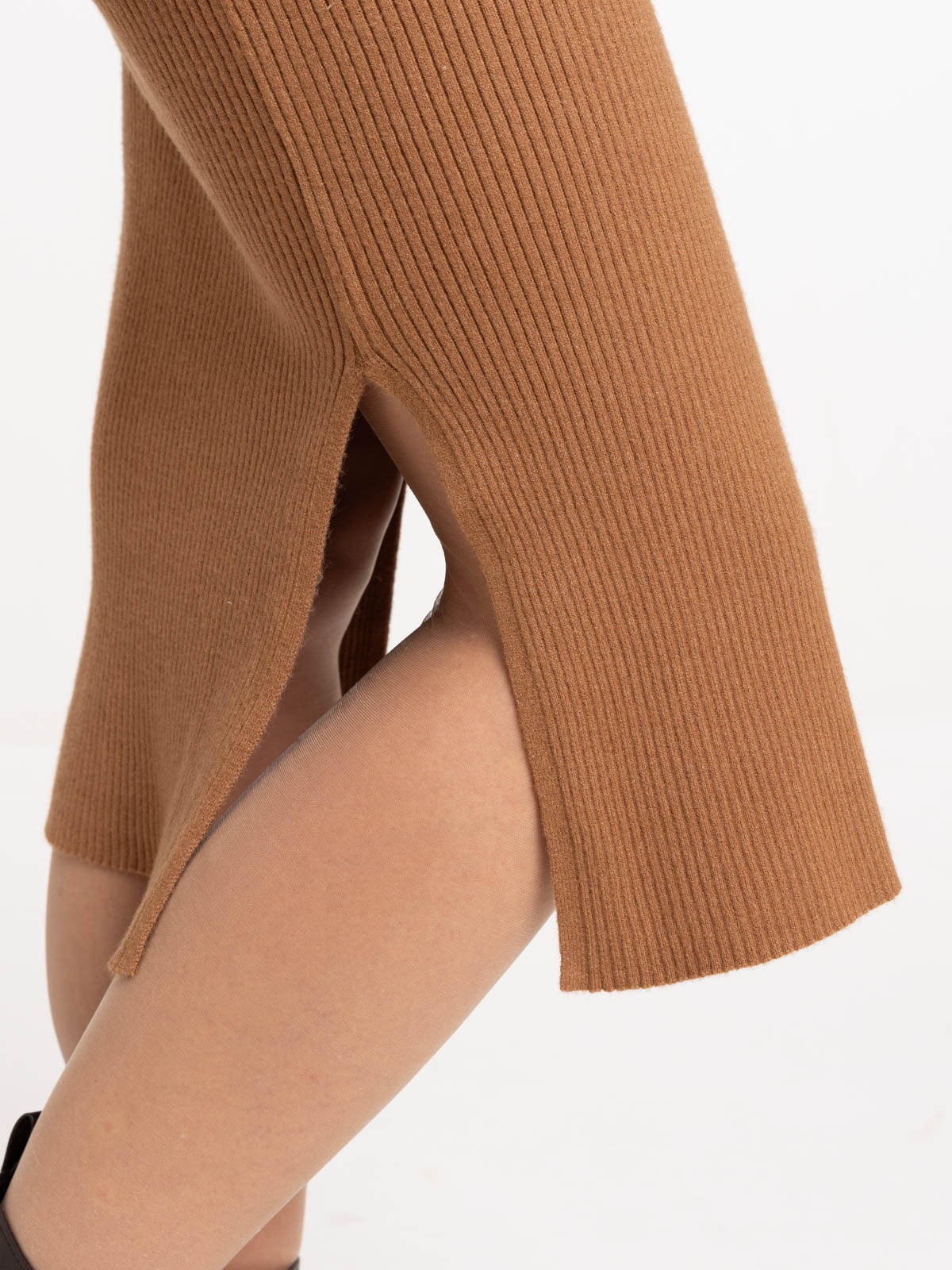 Jupe tube maille camel foncé femme