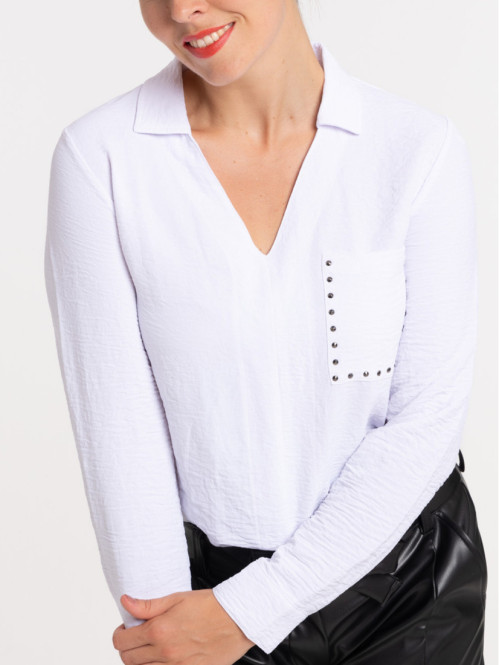 Chemise blanche clous poche femme
