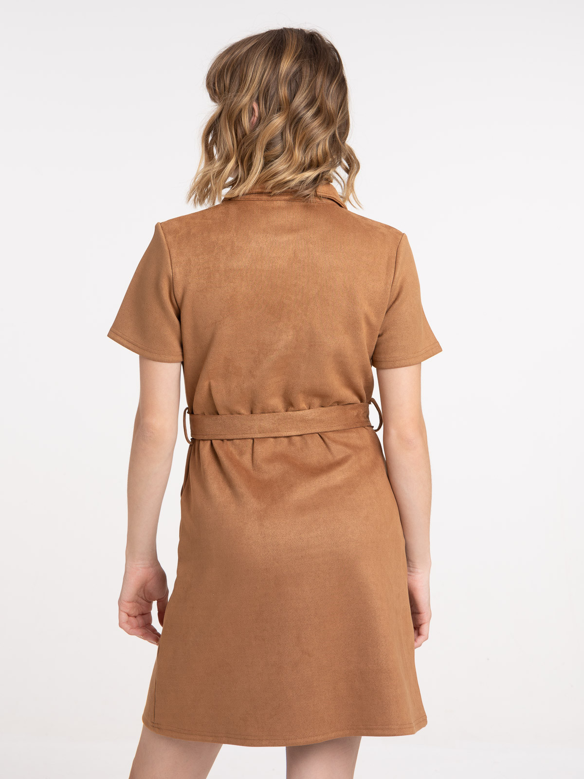 Robe suedine camel femme