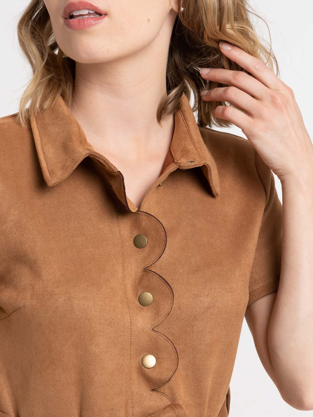 Robe suedine camel femme