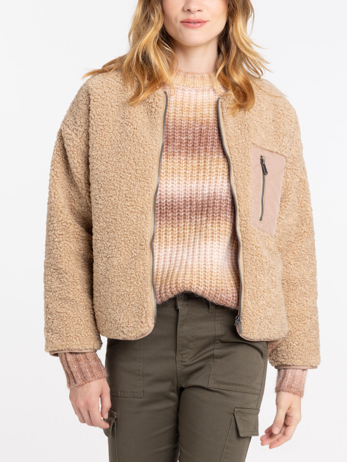 Veste sherpa ocre femme Veste sherpa ocre femme
