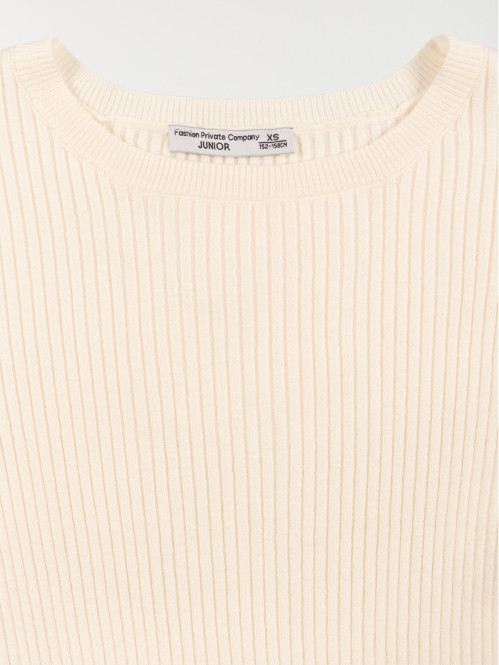 Pull col rond écru fille...