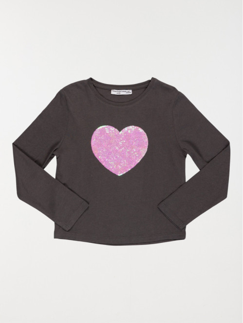 Tee-shirt coeur sequins fille (3-12A)