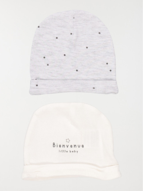 Lot de 2 bonnets naissance bébé (0-3M)