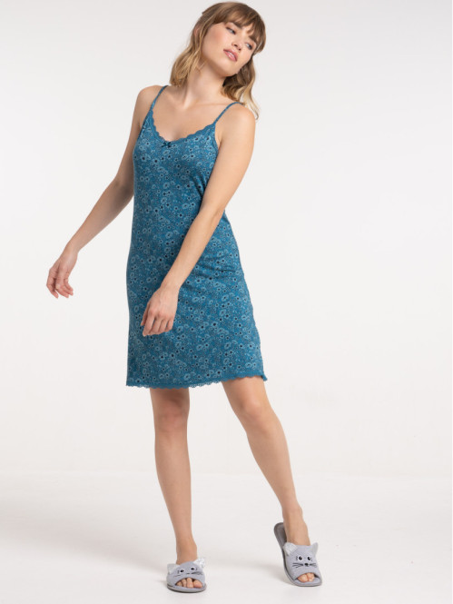 Nuisette fleurie bleu paon femme