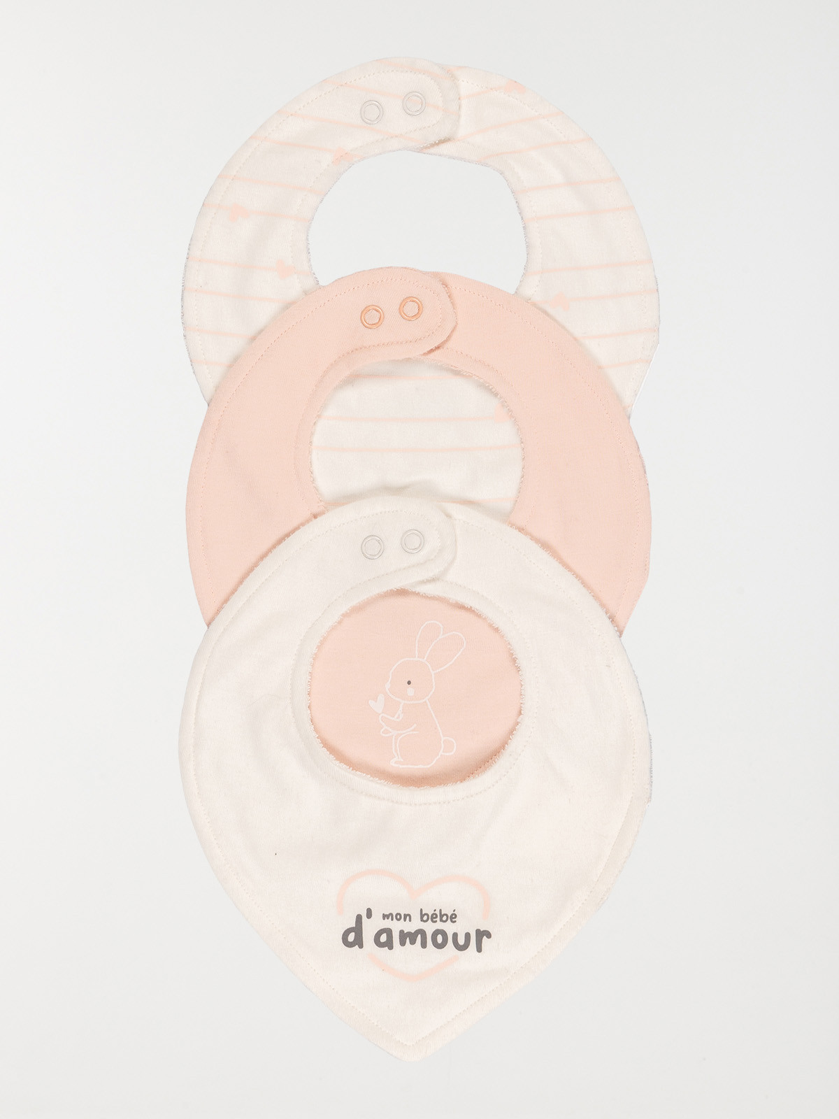 Lot de 3 bavoirs bandanas lapin bébé
