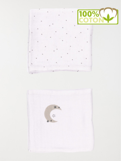 Lot de 2 langes motif pois et lune bébé