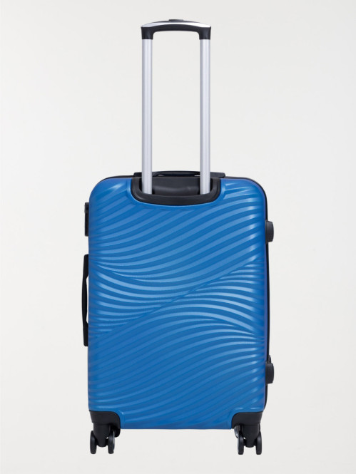 Valise rigide bleue à roulettes
