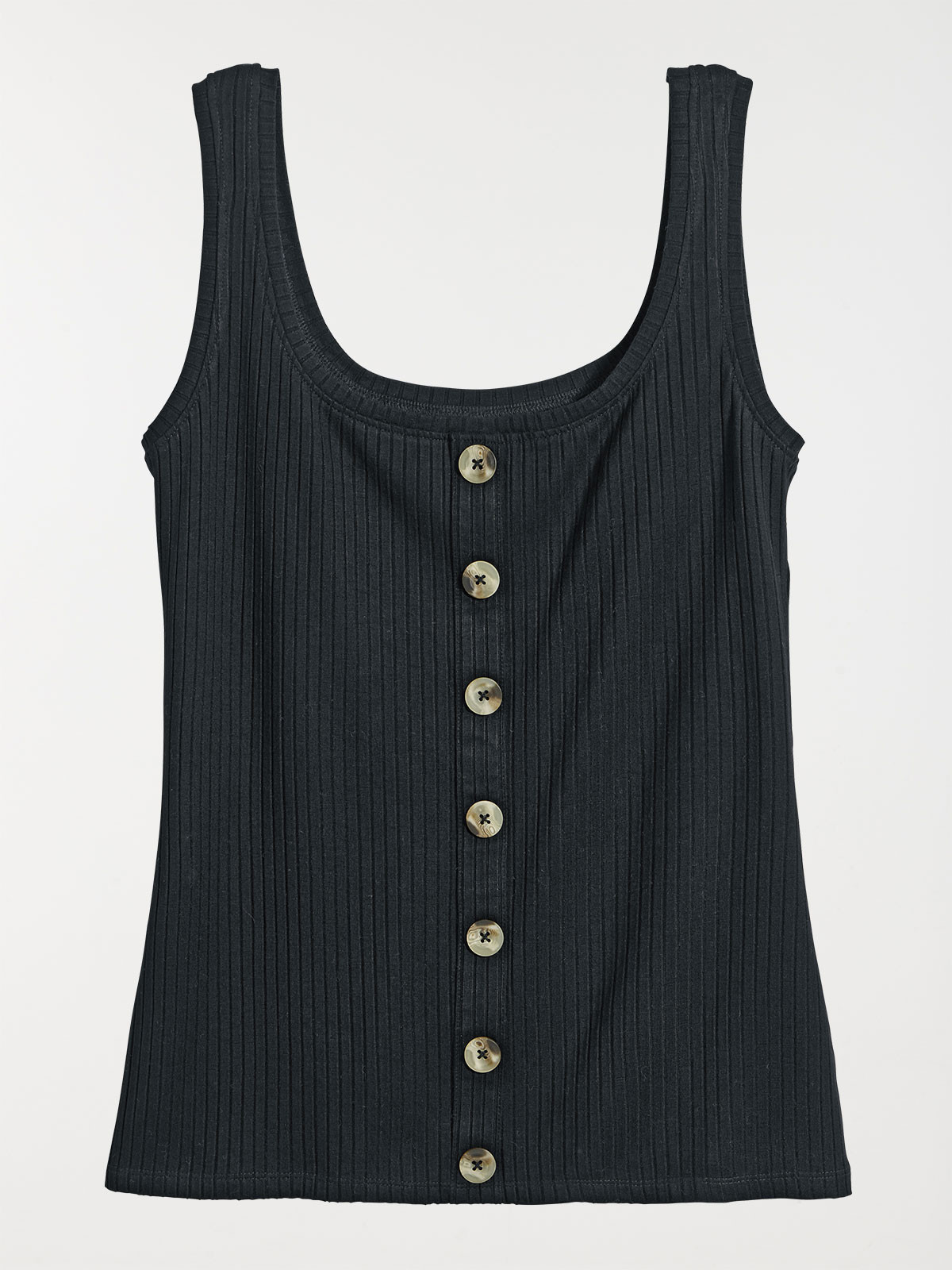 Débardeur noir faux boutons femme