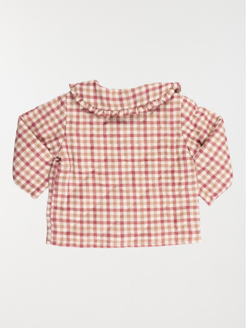 Veste écru rosé à carreaux fille (3-36M)