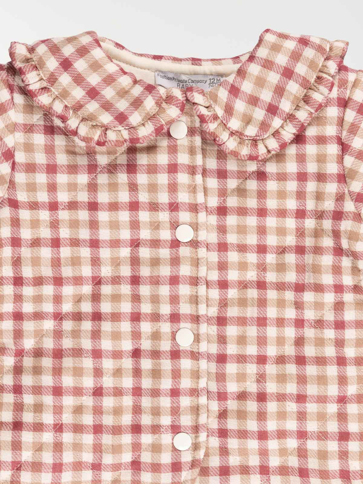 Veste écru rosé à carreaux fille (3-36M)