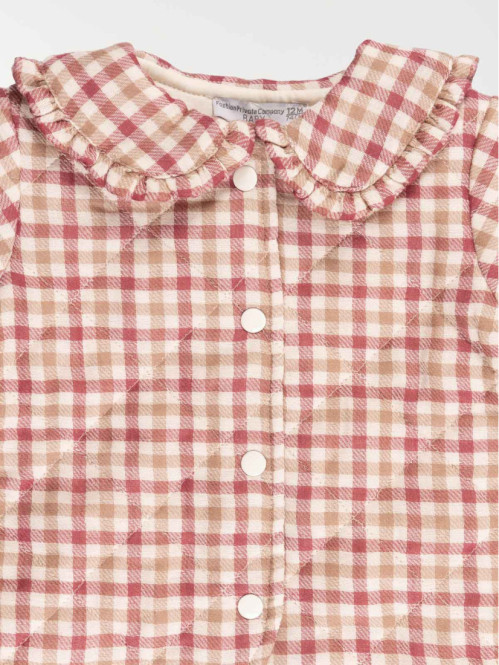 Veste écru rosé à carreaux fille (3-36M)