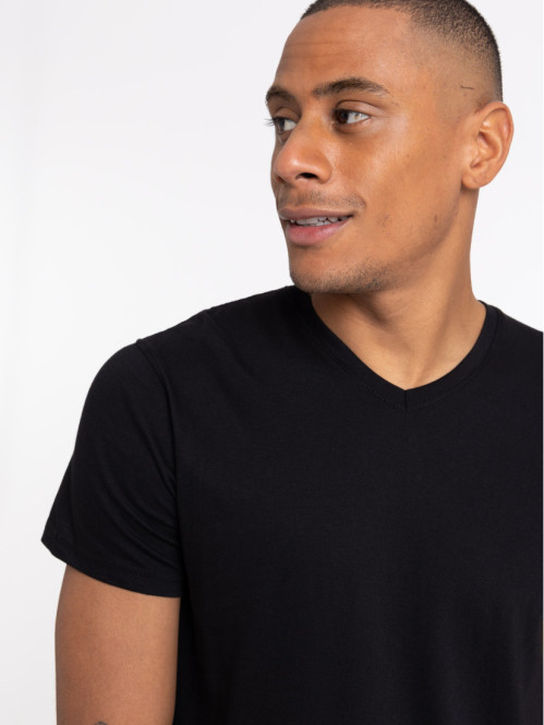 T shirt col V noir homme