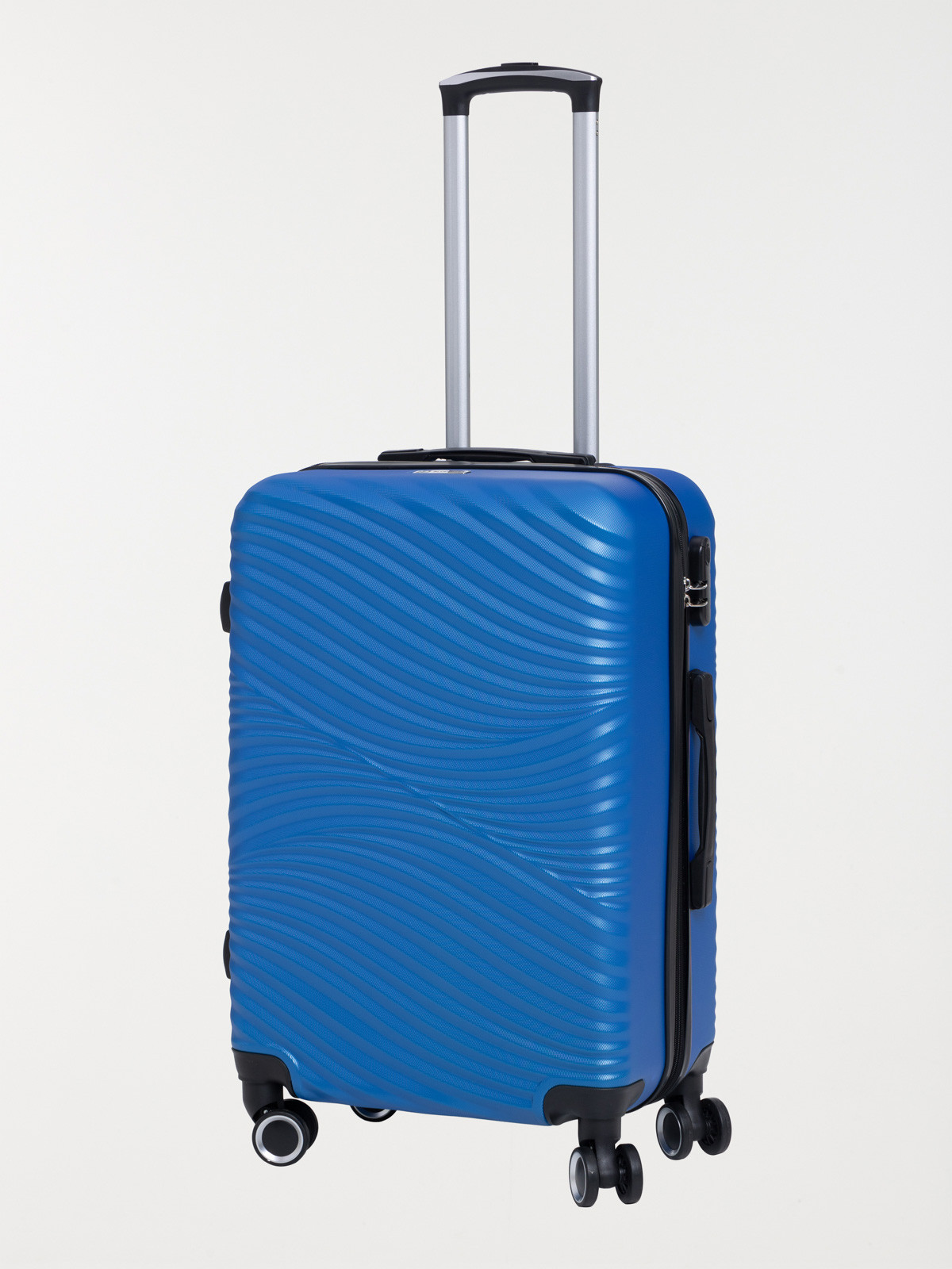 Valise rigide bleue à roulettes