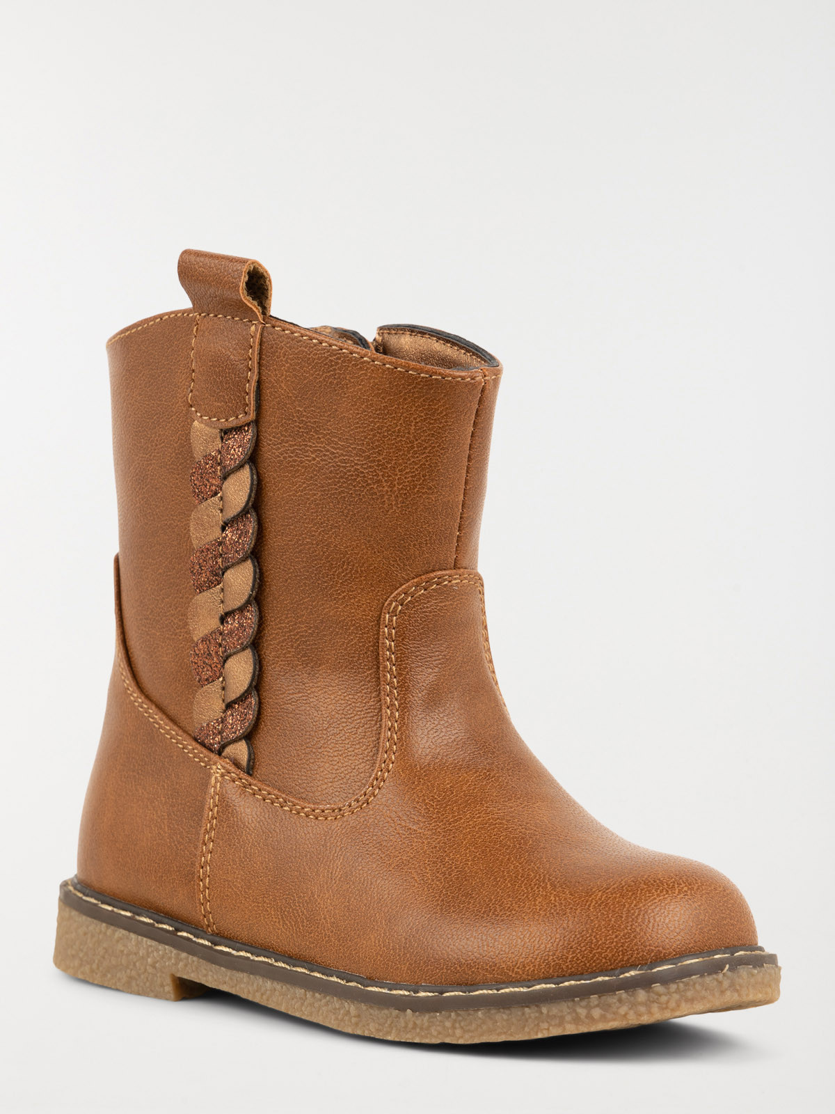 Bottine marron tressée fille (25-30)