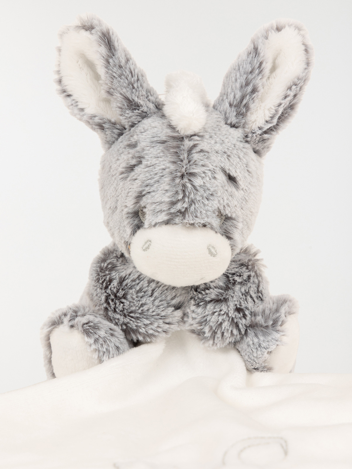 Doudou forme mouchoir âne gris bébé