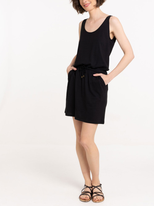 Robe noire taille élastiquée femme