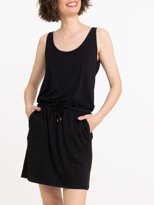 Robe noire taille élastiquée femme