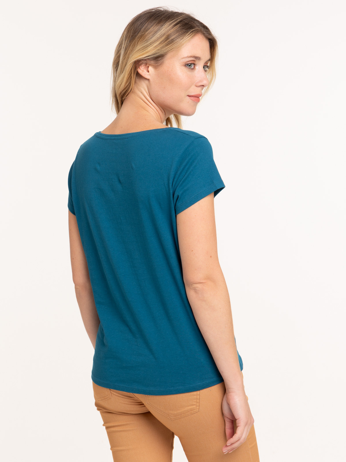 T-shirt uni bleu paon femme