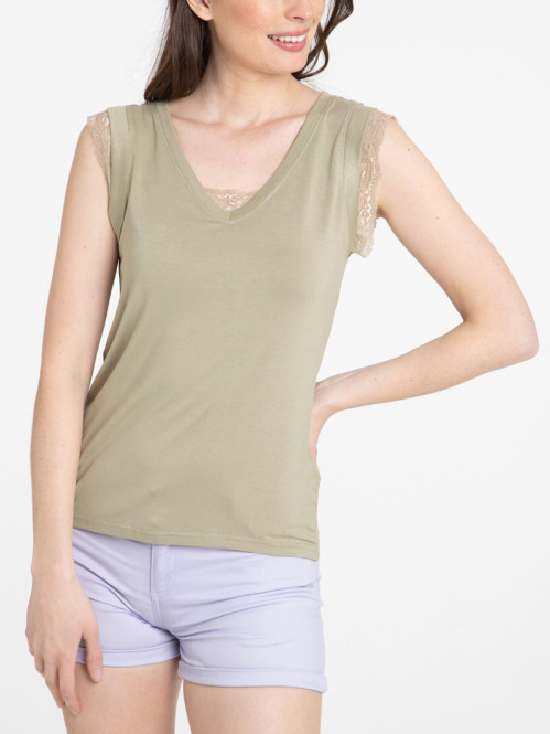 T-shirt sauge orné dentelle femme