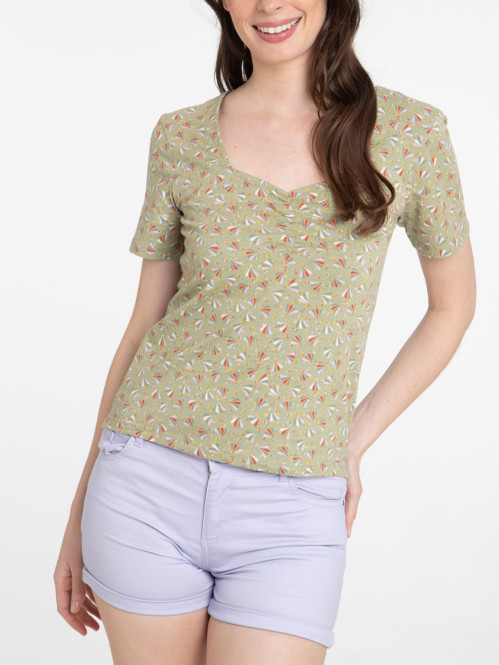 T-shirt imprimé coloris sauge femme
