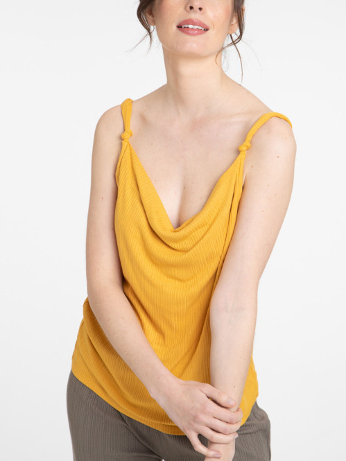 Débardeur moutarde côtelé femme