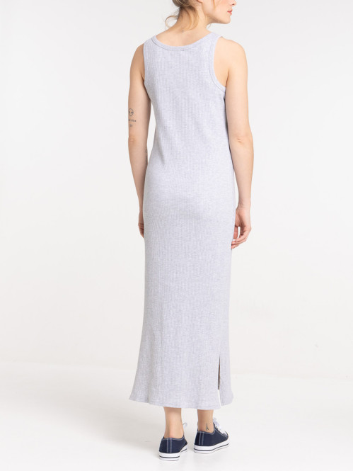 Robe longue côtelée gris chiné femme Robe longue côtelée gris chiné femme