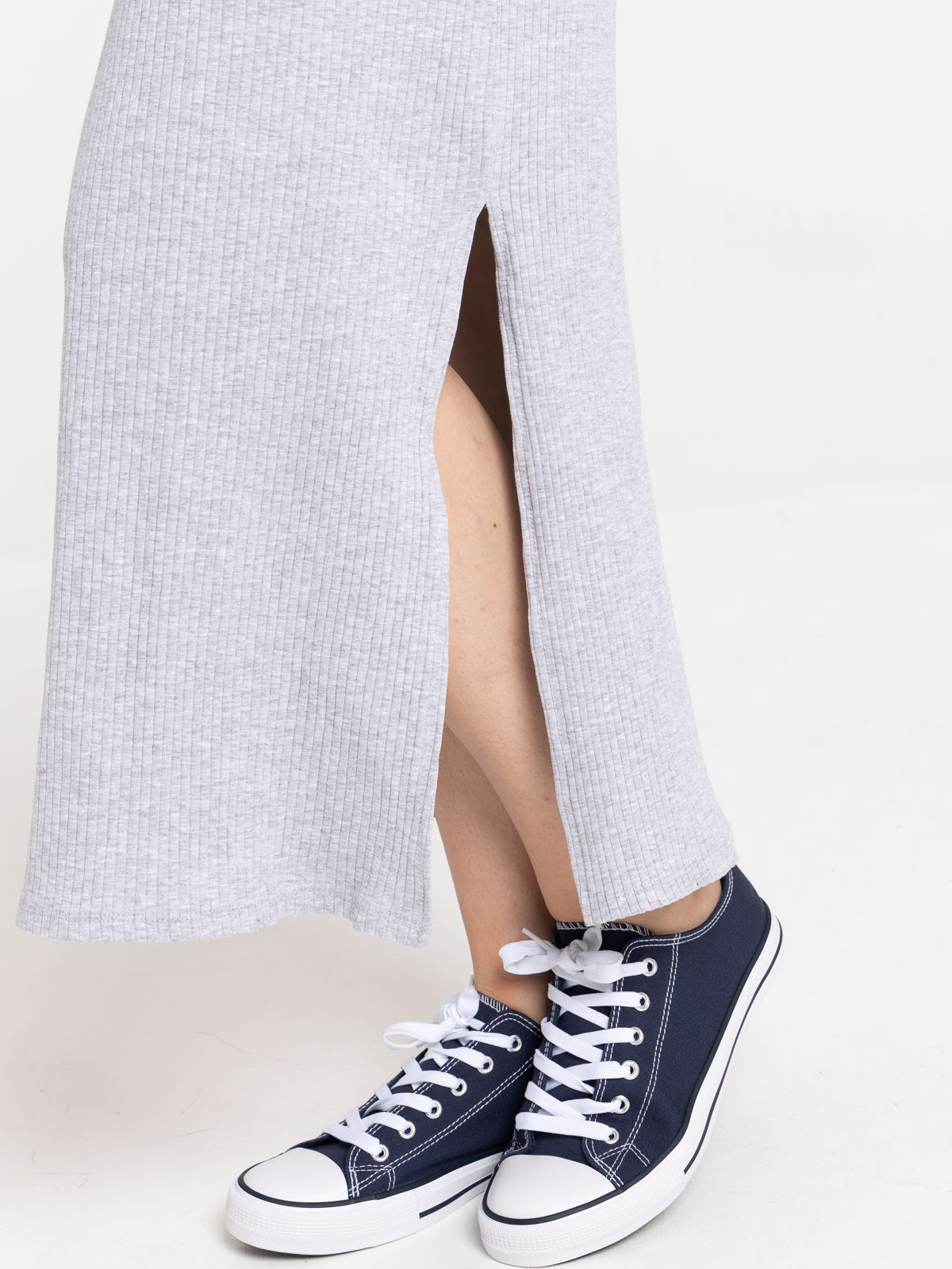 Robe longue côtelée gris chiné femme Robe longue côtelée gris chiné femme