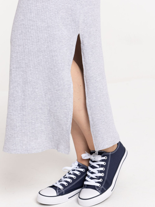 Robe longue côtelée gris chiné femme Robe longue côtelée gris chiné femme