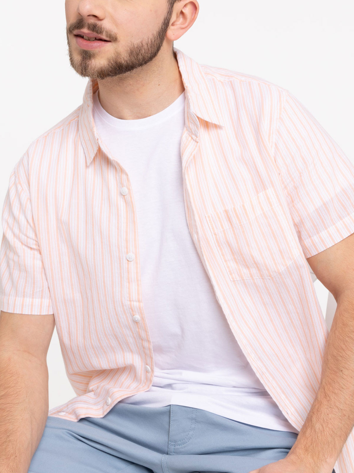Chemisette rayée corail clair homme