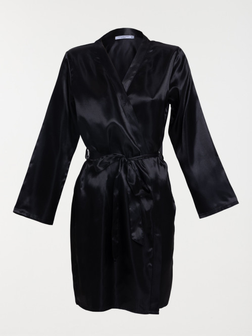 Peignoir satin noir femme