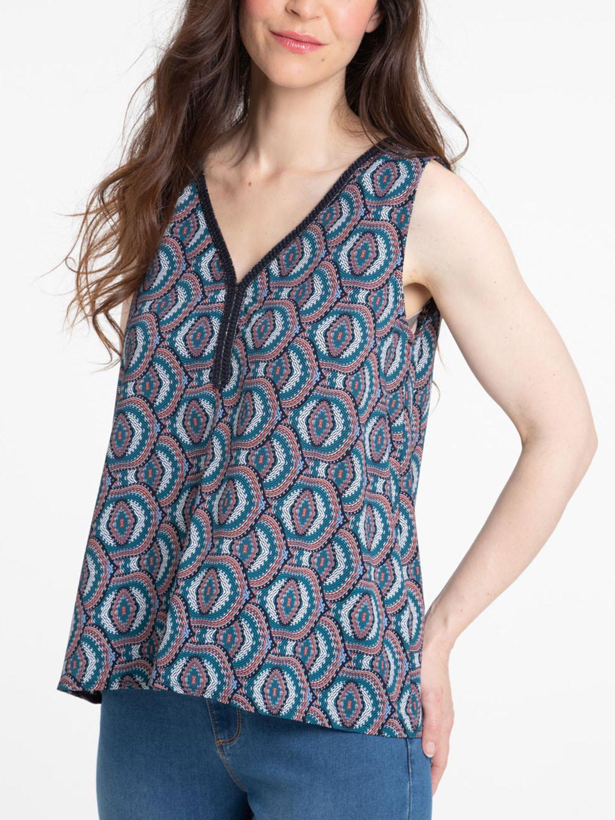 Débardeur motif bleu paon femme