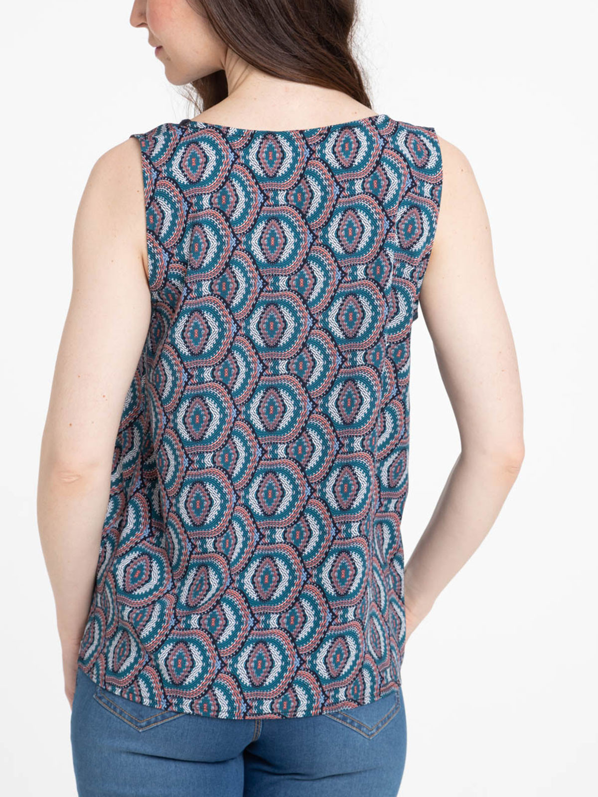 Débardeur motif bleu paon femme