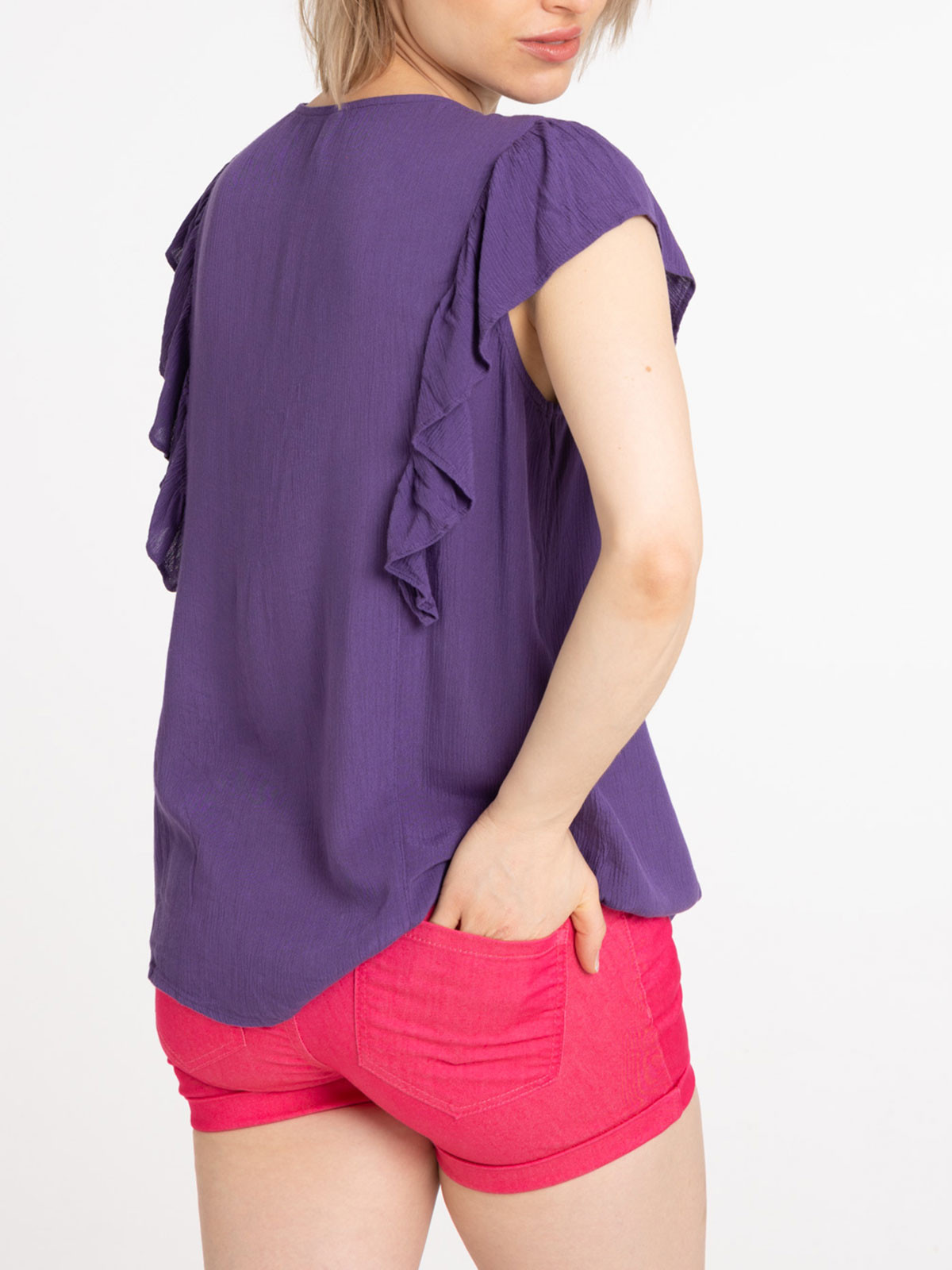 Blouse violette volantée femme