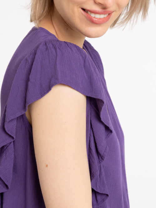 Blouse violette volantée femme