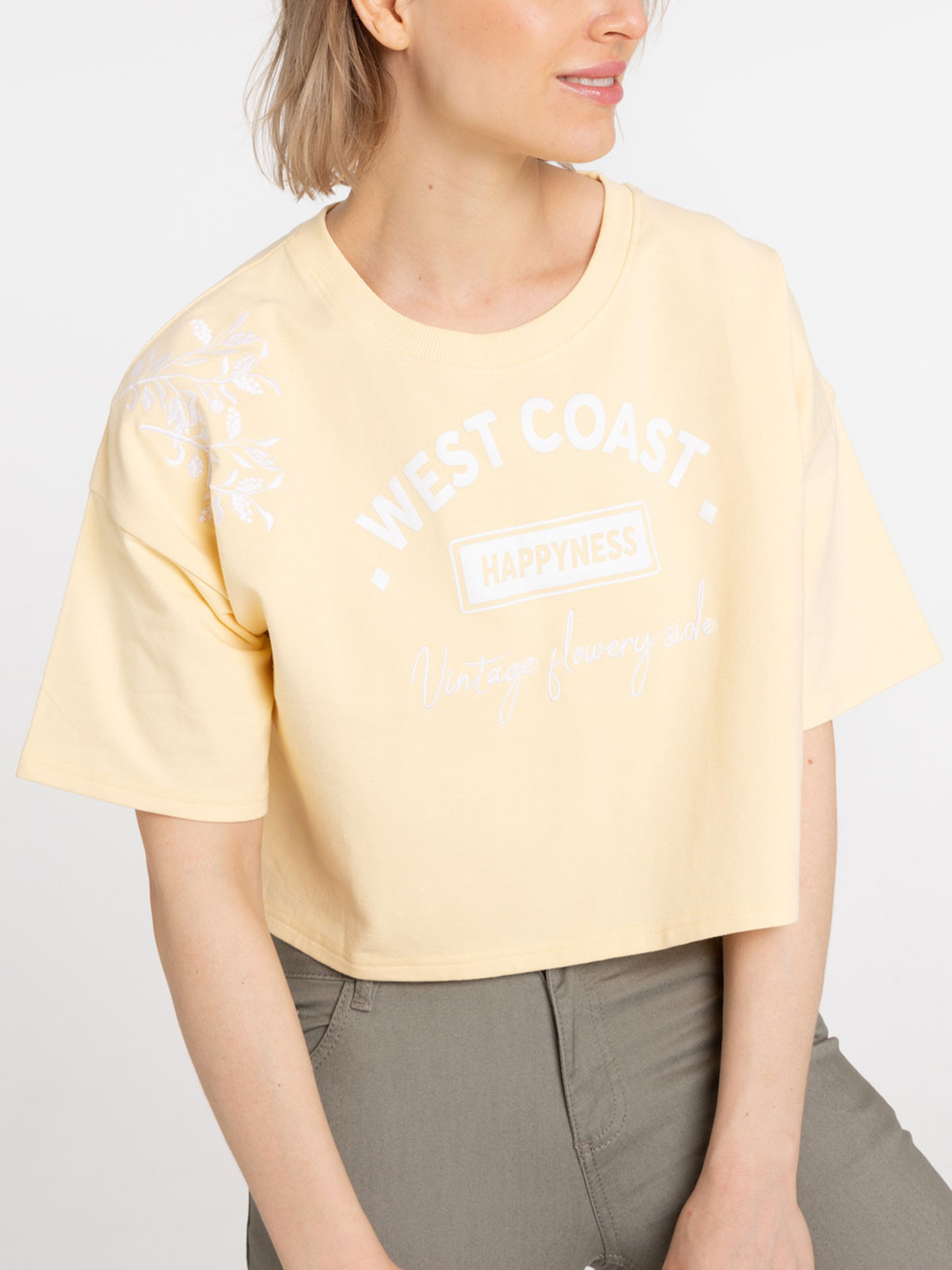 Sweat jaune clair manches courtes femme