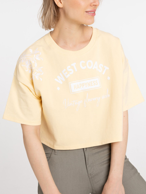 Sweat jaune clair manches courtes femme
