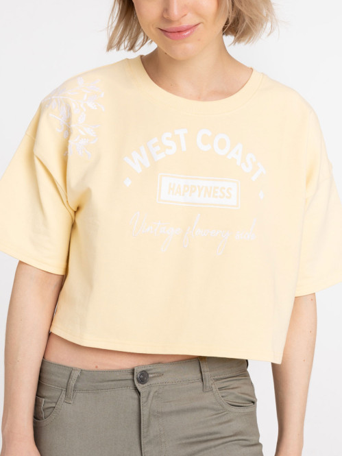 Sweat jaune clair manches courtes femme Sweat jaune clair manches courtes femme