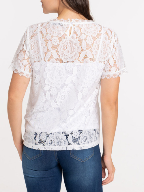 T-shirt blanc en dentelle femme