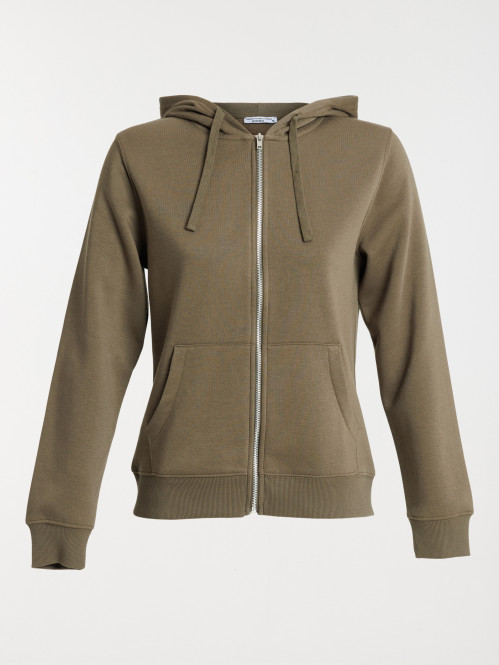 Sweat à capuche zippé kaki femme