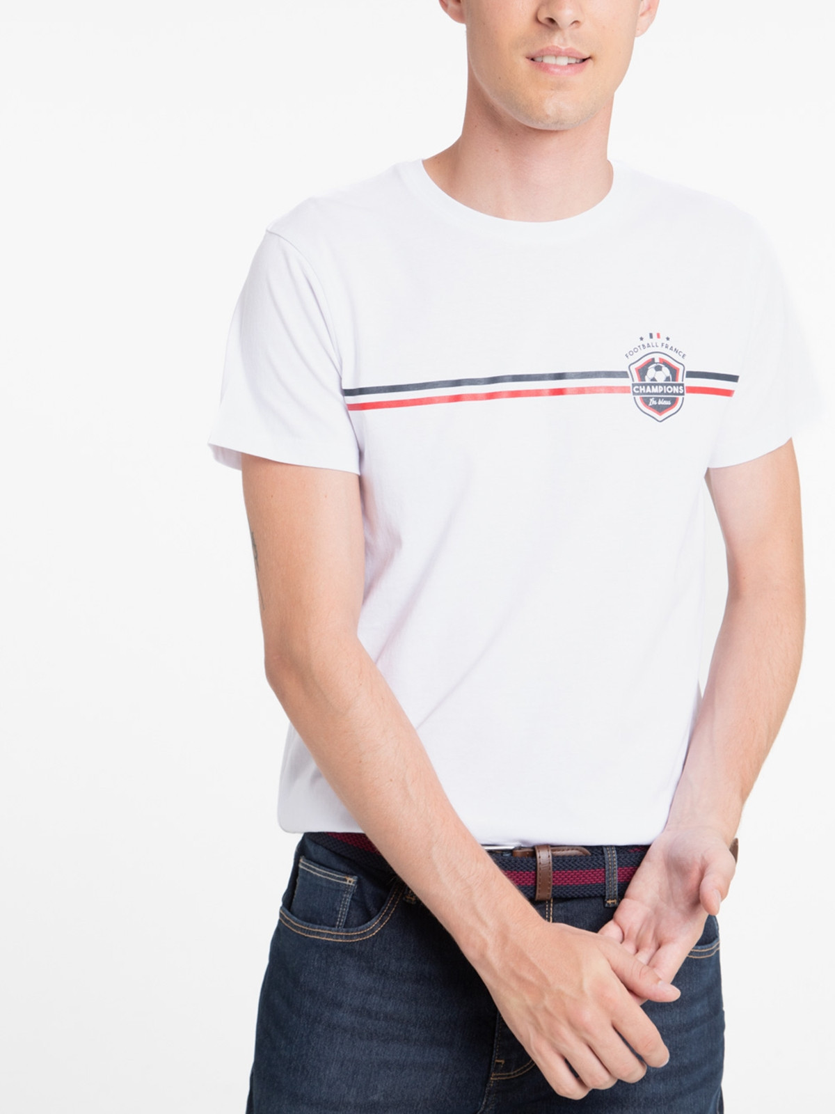 T-shirt blanc imprimé football homme