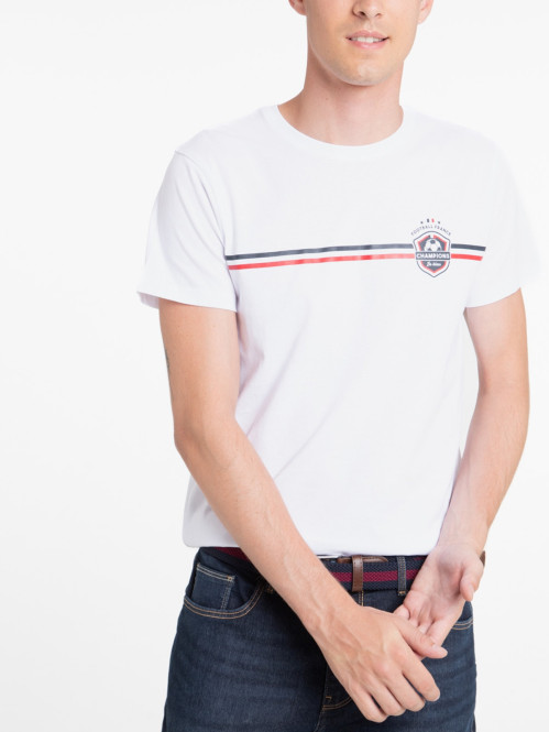 T-shirt blanc imprimé football homme