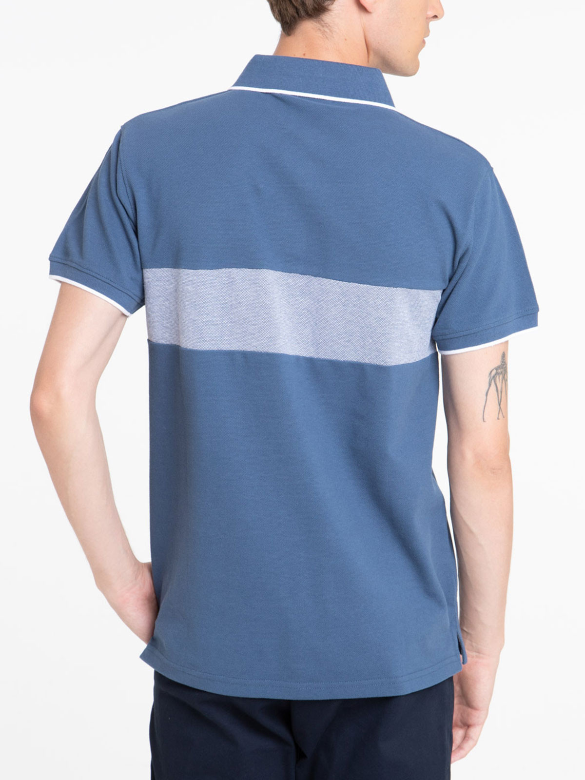 Polo bande contrastée bleu minéral homme