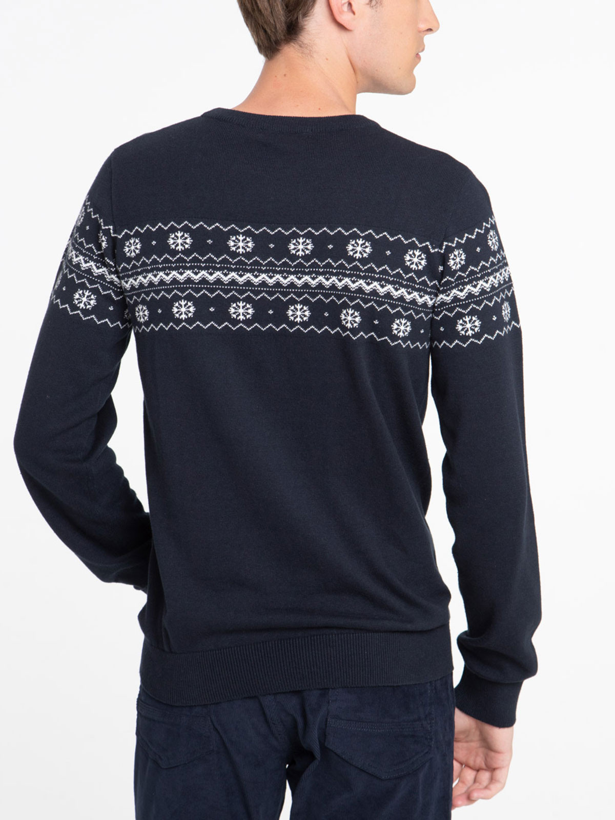 Pull motif jacquard marine navy homme
