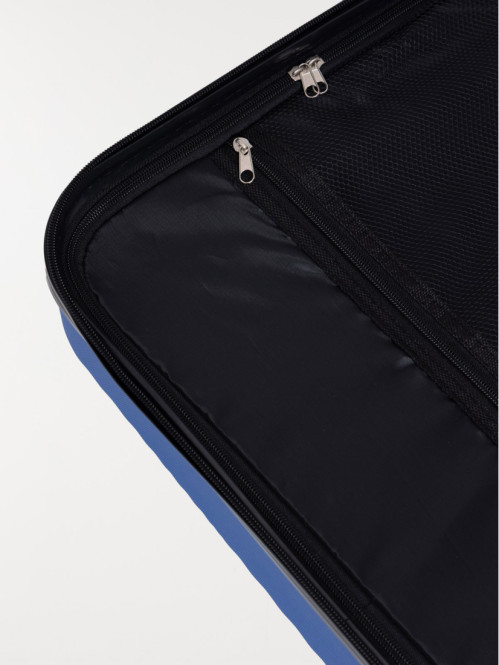 Valise rigide bleue à roulettes