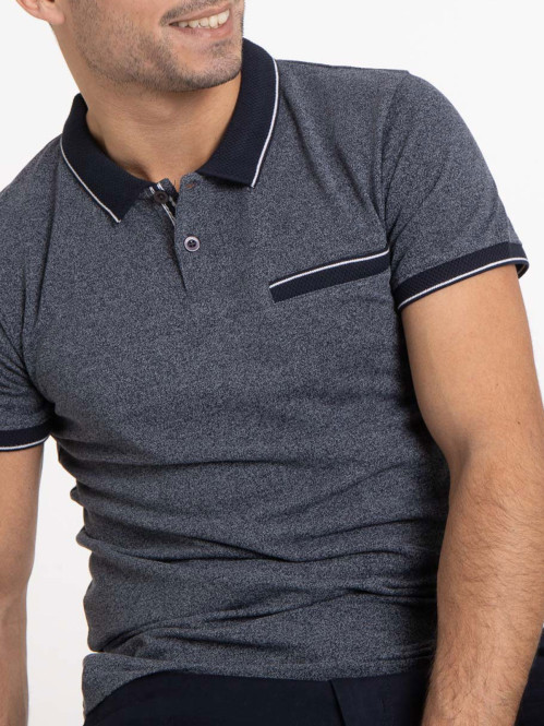 Polo marine maille moulinée homme