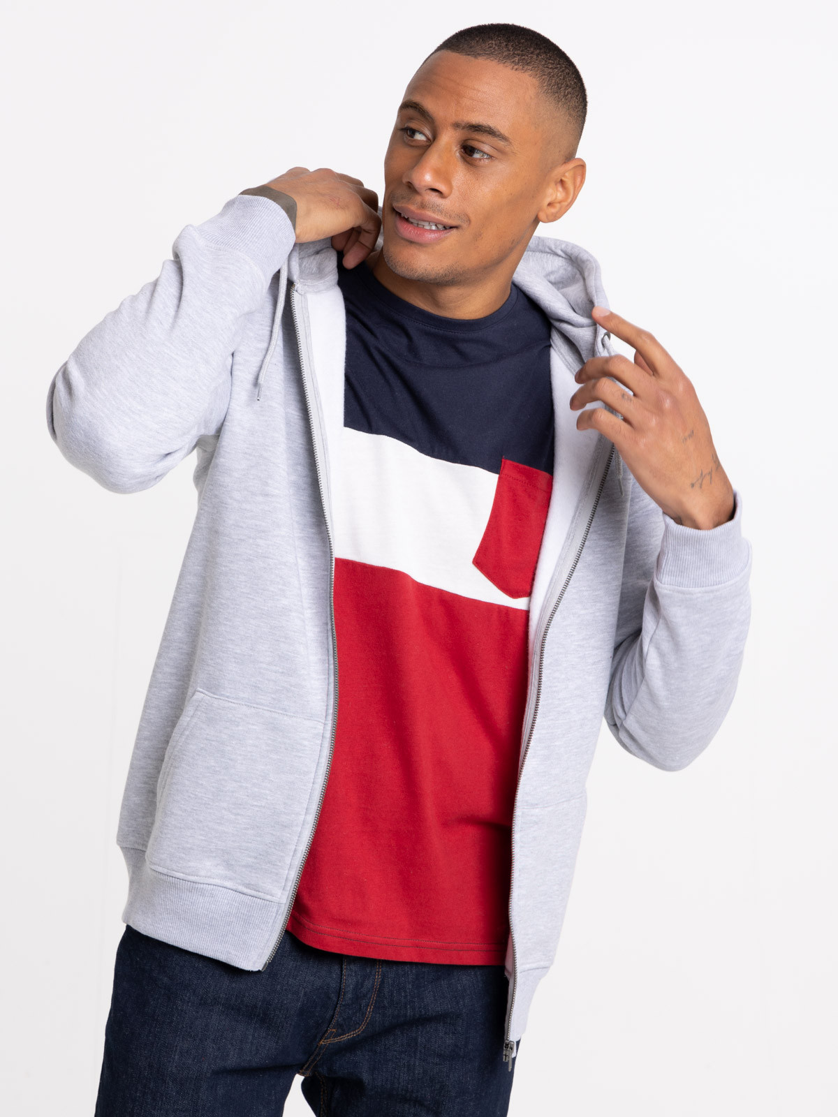 Sweat à capuche zippé gris chiné homme